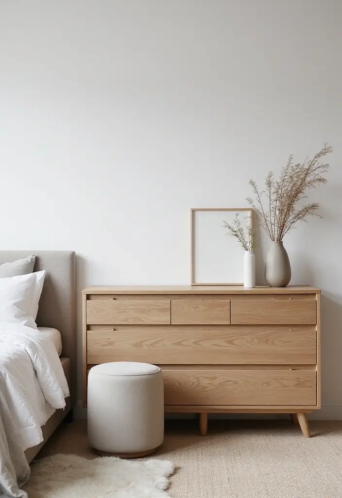 25+ Bedroom Dresser Decor Ideas That Instantly Upgrade Your Space 18 25+ Bedroom Dresser Decor Ideas That Instantly Upgrade Your Space - 18. Incorporating a Stool or Ottoman