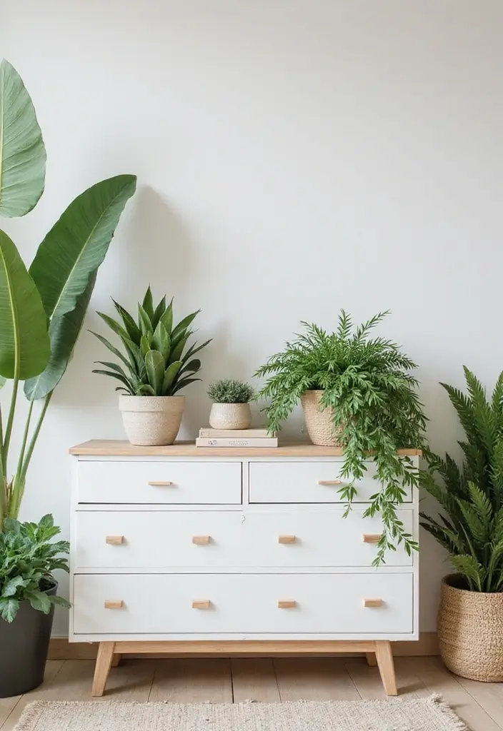 25+ Bedroom Dresser Decor Ideas That Instantly Upgrade Your Space 21 25+ Bedroom Dresser Decor Ideas That Instantly Upgrade Your Space - 21. Lush Greenery