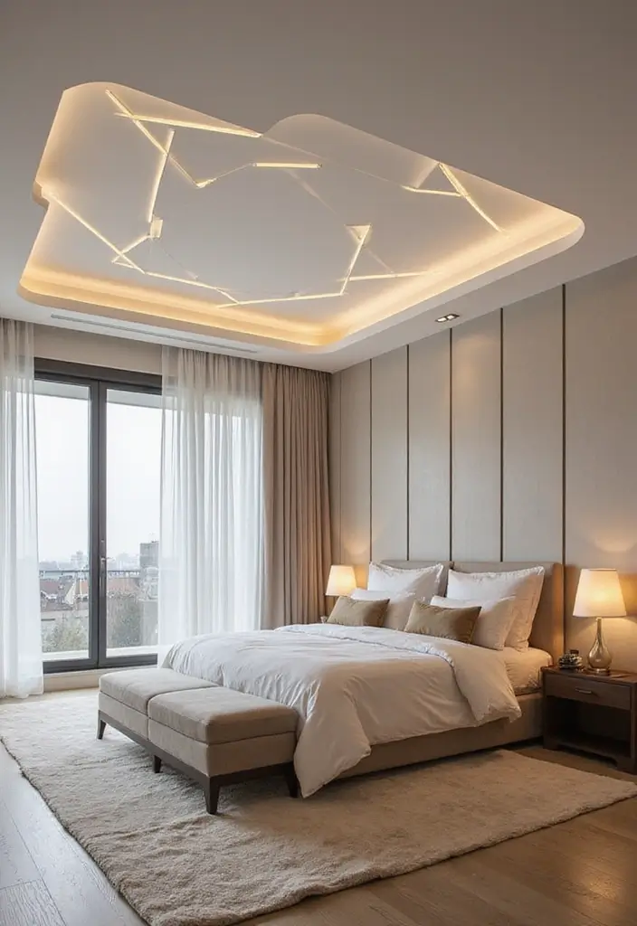 25+ Bedroom False Ceiling Design Ideas That Add Drama 1 25+ Bedroom False Ceiling Design Ideas That Add Drama - 1. Geometric Patterns