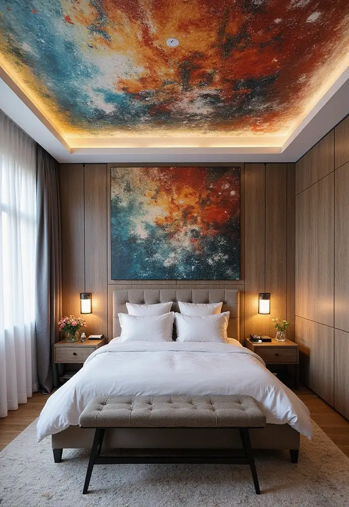 25+ Bedroom False Ceiling Design Ideas That Add Drama 14 25+ Bedroom False Ceiling Design Ideas That Add Drama - 14. Artistic Murals