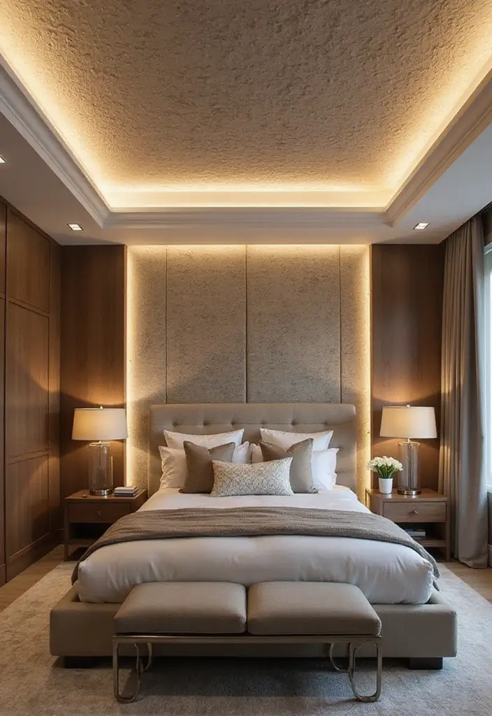 25+ Bedroom False Ceiling Design Ideas That Add Drama 4 25+ Bedroom False Ceiling Design Ideas That Add Drama - 4. Textured Finishes