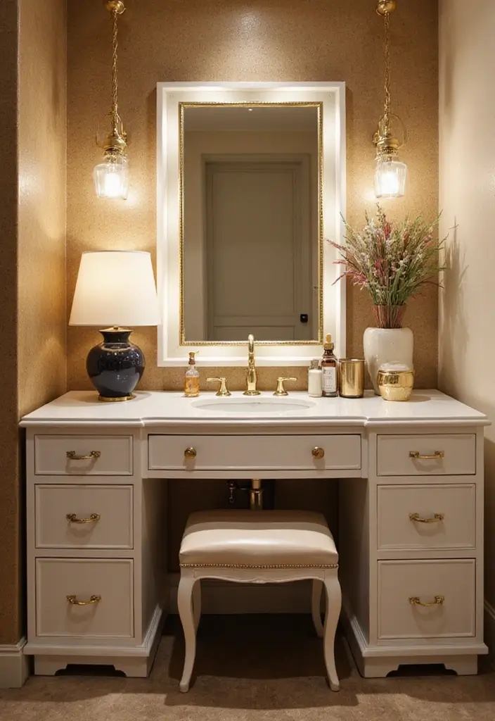 25+ Bedroom Vanity Ideas That Feel Modern and Chic 11 25+ Bedroom Vanity Ideas That Feel Modern and Chic - 11. Glamorous Gold Accents