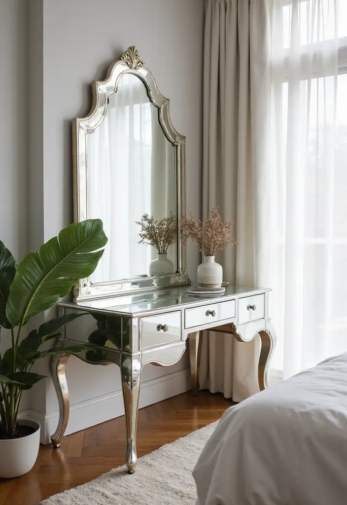 25+ Bedroom Vanity Ideas That Feel Modern and Chic 9 25+ Bedroom Vanity Ideas That Feel Modern and Chic - 9. Stylish Mirrored Vanities