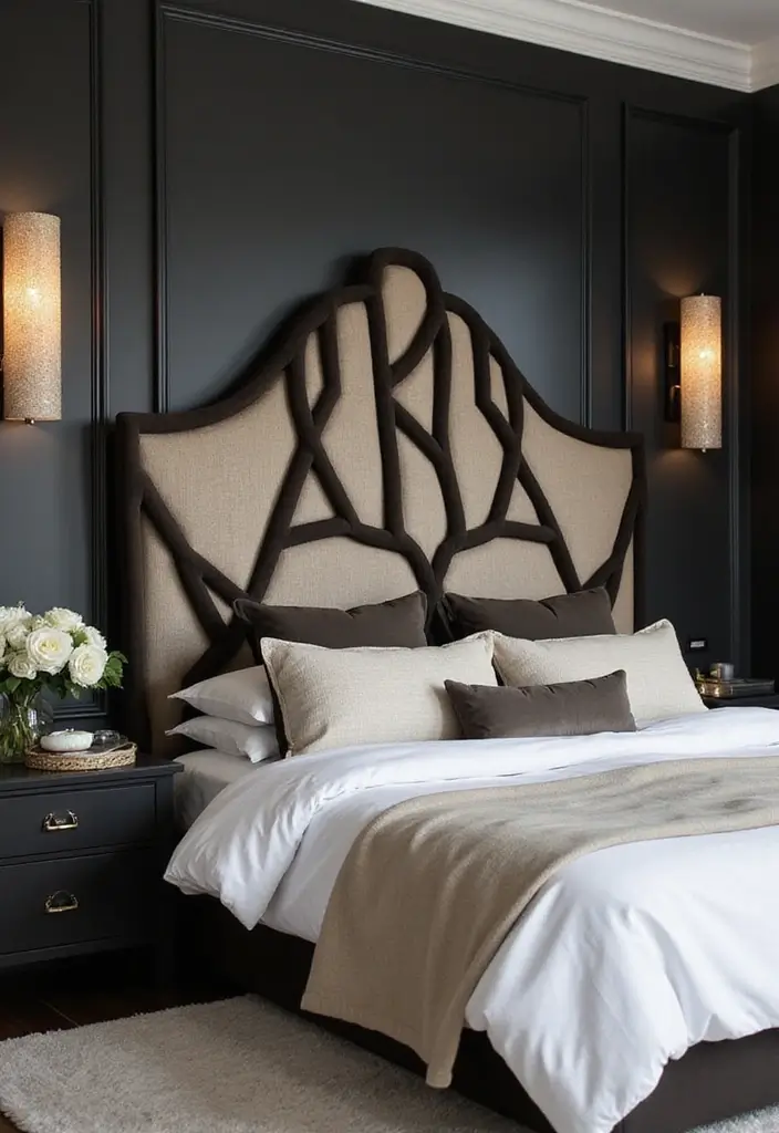 25+ Black and Beige Bedroom Ideas for Elegant Contrast - 11. Customized Headboards