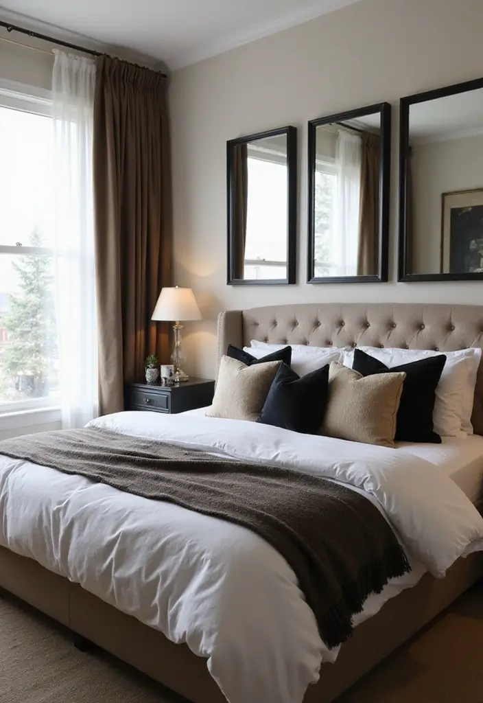 25+ Black and Beige Bedroom Ideas for Elegant Contrast - 15. Incorporating Mirrors