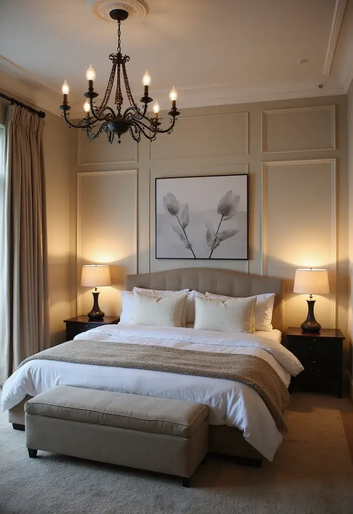 25+ Black and Beige Bedroom Ideas for Elegant Contrast - 16. Layered Lighting