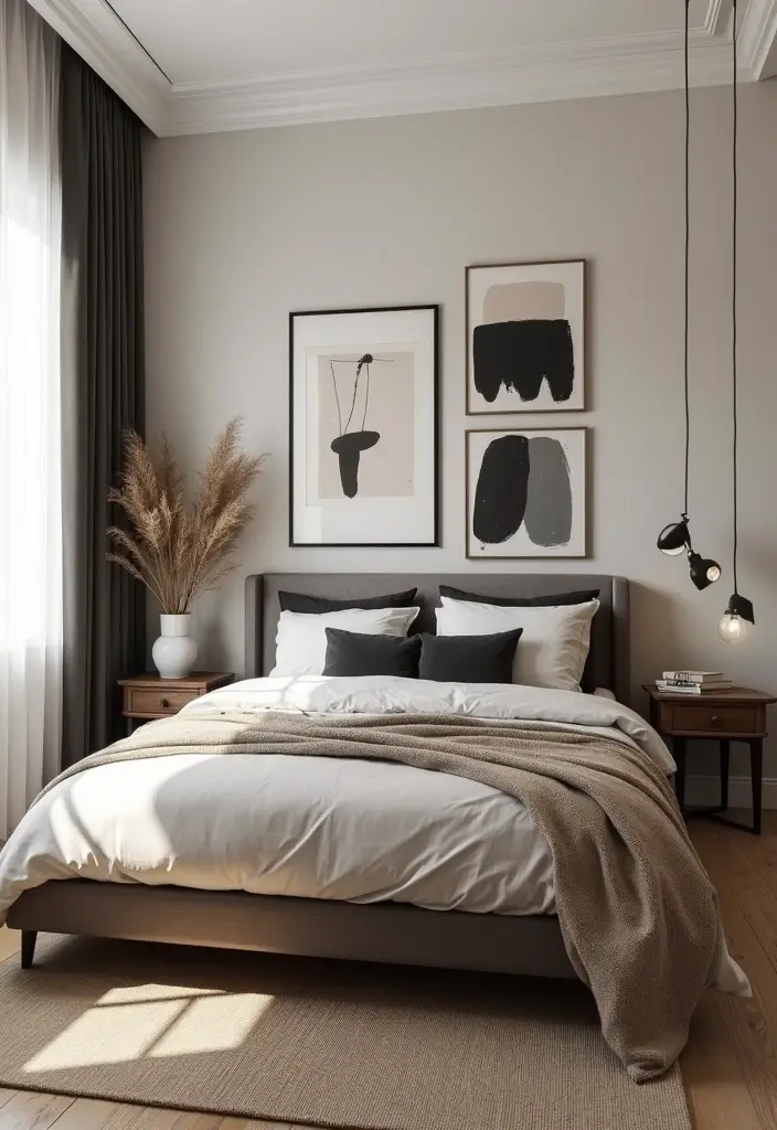 25+ Black and Beige Bedroom Ideas for Elegant Contrast - 6. Artistic Touches
