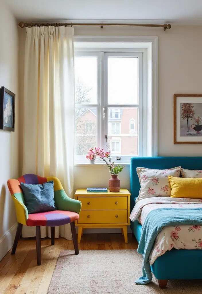 25+ Colourful Bedroom Ideas to Brighten Any Space - 18. Accent Furniture