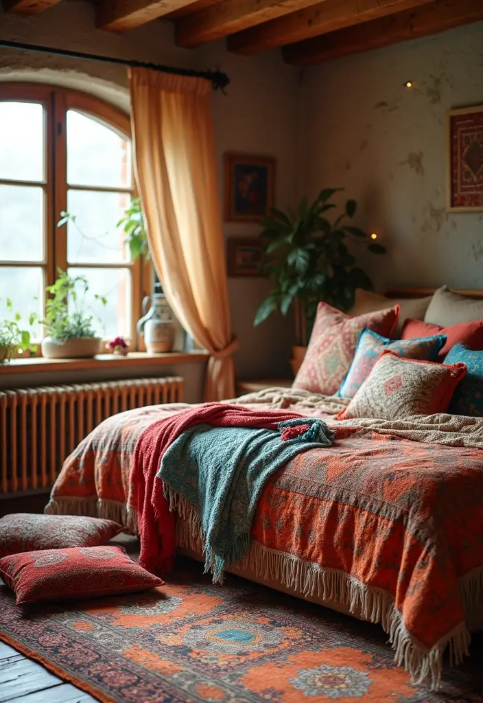 25+ Colourful Bedroom Ideas to Brighten Any Space - 2. Bohemian Textiles