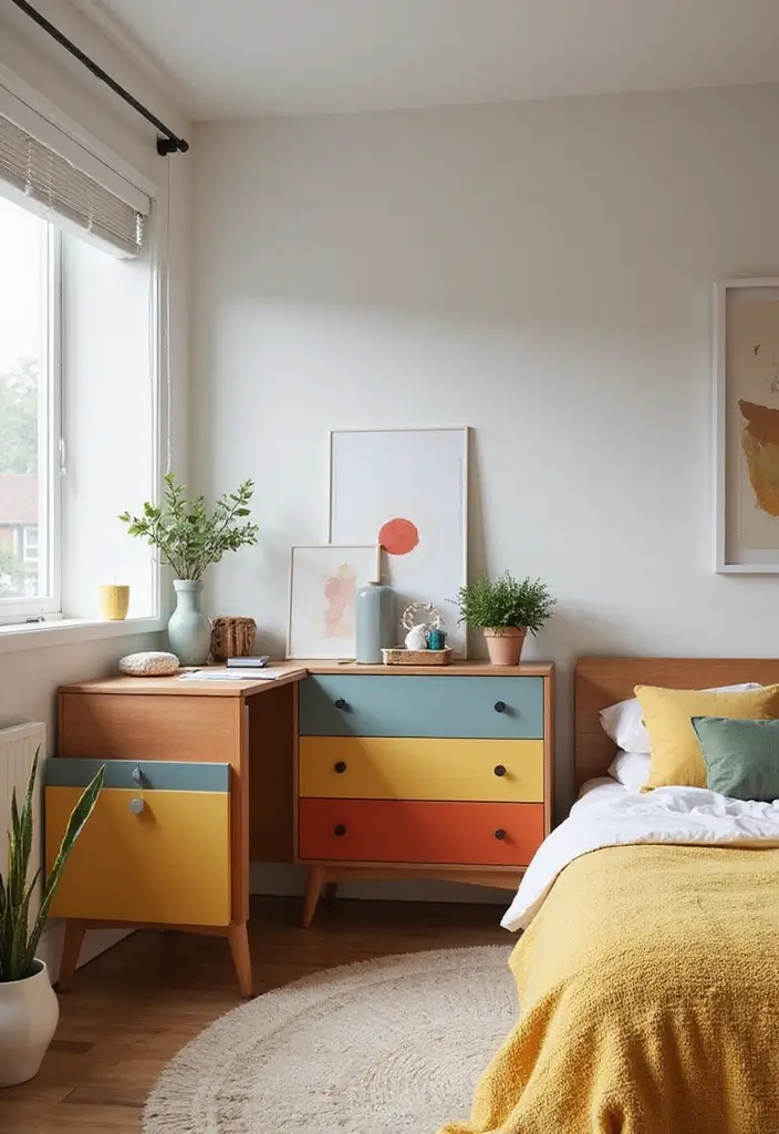 25+ Colourful Bedroom Ideas to Brighten Any Space - 20. Color-Blocked Furniture