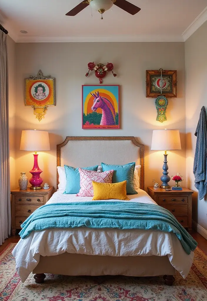 25+ Colourful Bedroom Ideas to Brighten Any Space - 3. Bright Bedroom Accessories
