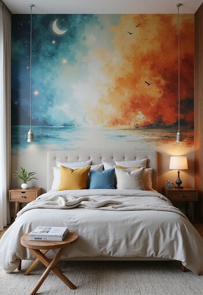 25+ Colourful Bedroom Ideas to Brighten Any Space - 6. Artistic Wall Murals