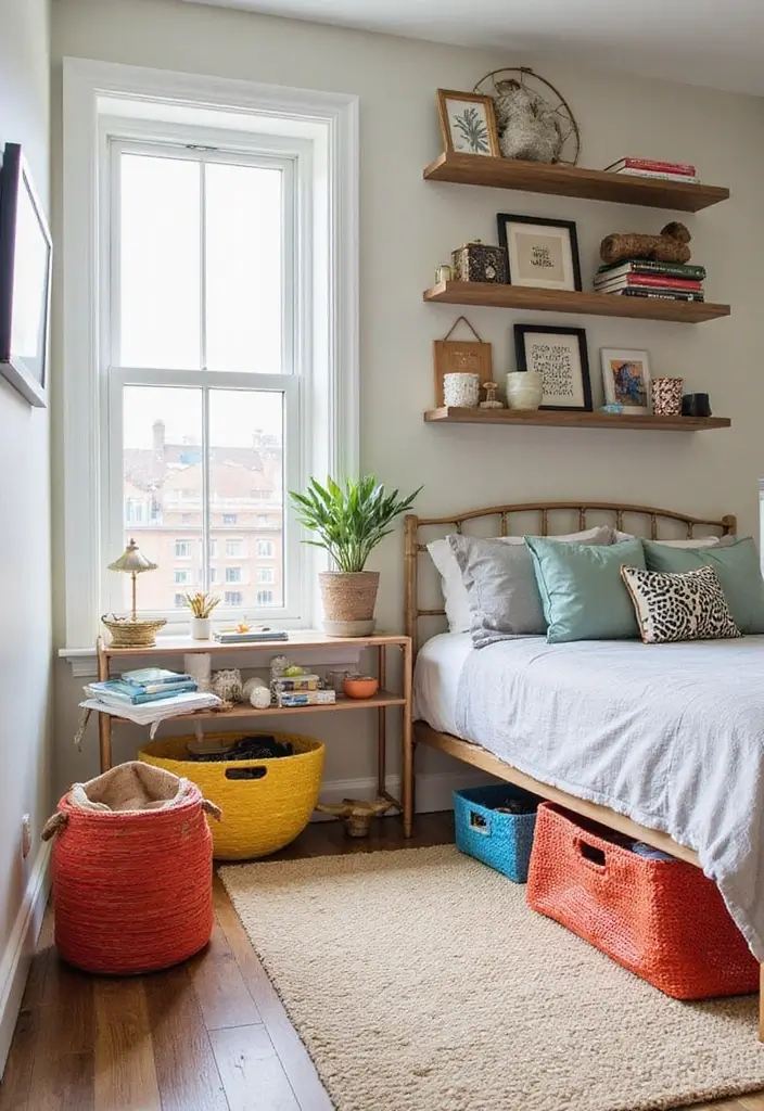 25+ Colourful Bedroom Ideas to Brighten Any Space - 9. Creative Storage Solutions