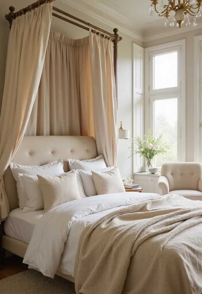 25+ Cream Bedroom Ideas for a Soft and Elegant Style 1 25+ Cream Bedroom Ideas for a Soft and Elegant Style - 1. Cozy Cream Canopy Bed