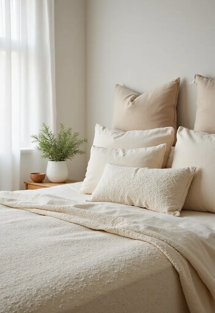 25+ Cream Bedroom Ideas for a Soft and Elegant Style 17 25+ Cream Bedroom Ideas for a Soft and Elegant Style - 17. Cream Bedding Variations