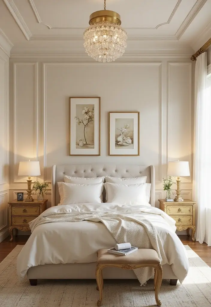 25+ Cream Bedroom Ideas for a Soft and Elegant Style 20 25+ Cream Bedroom Ideas for a Soft and Elegant Style - 20. Cream with Gold Accents