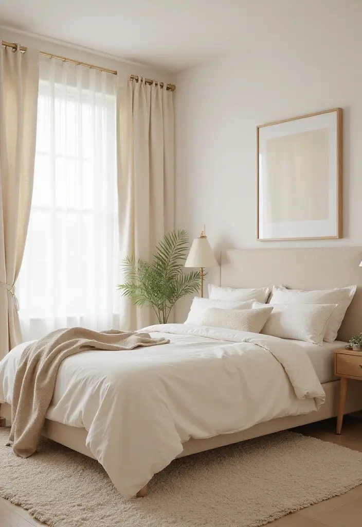 25+ Cream Bedroom Ideas for a Soft and Elegant Style 21 25+ Cream Bedroom Ideas for a Soft and Elegant Style - 21. Cream for Small Spaces