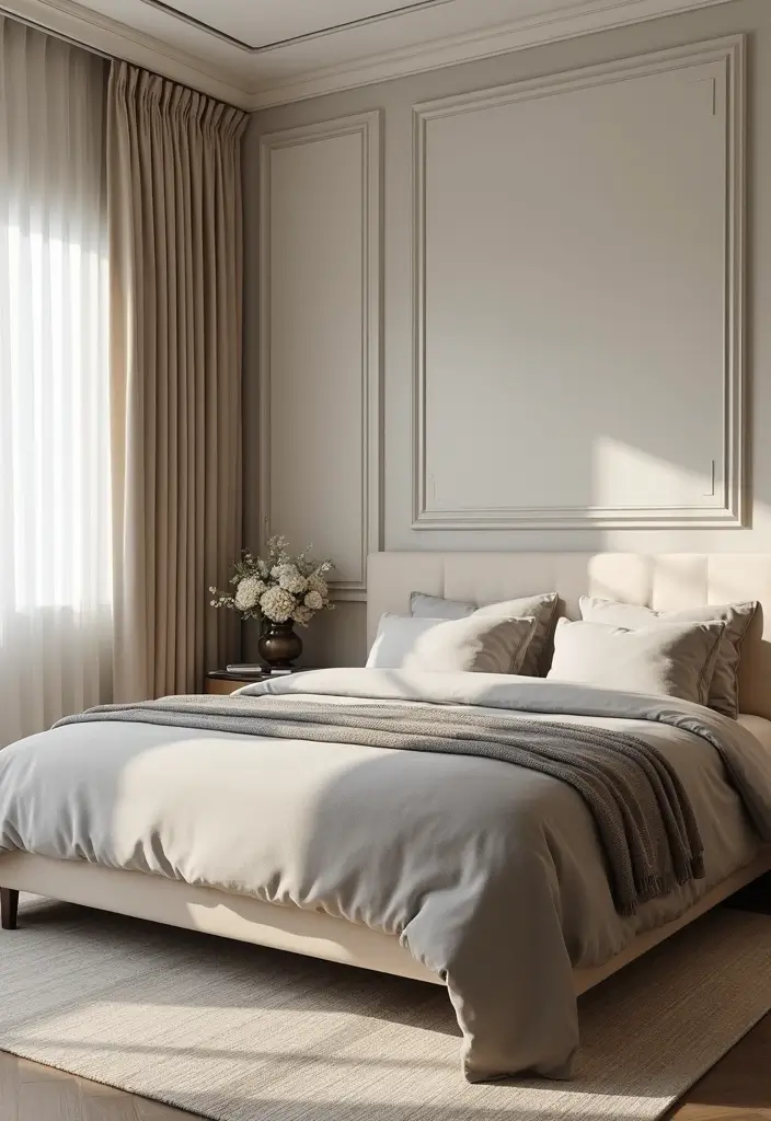 25+ Cream Bedroom Ideas for a Soft and Elegant Style 3 25+ Cream Bedroom Ideas for a Soft and Elegant Style - 3. Cream and Gray Contrast
