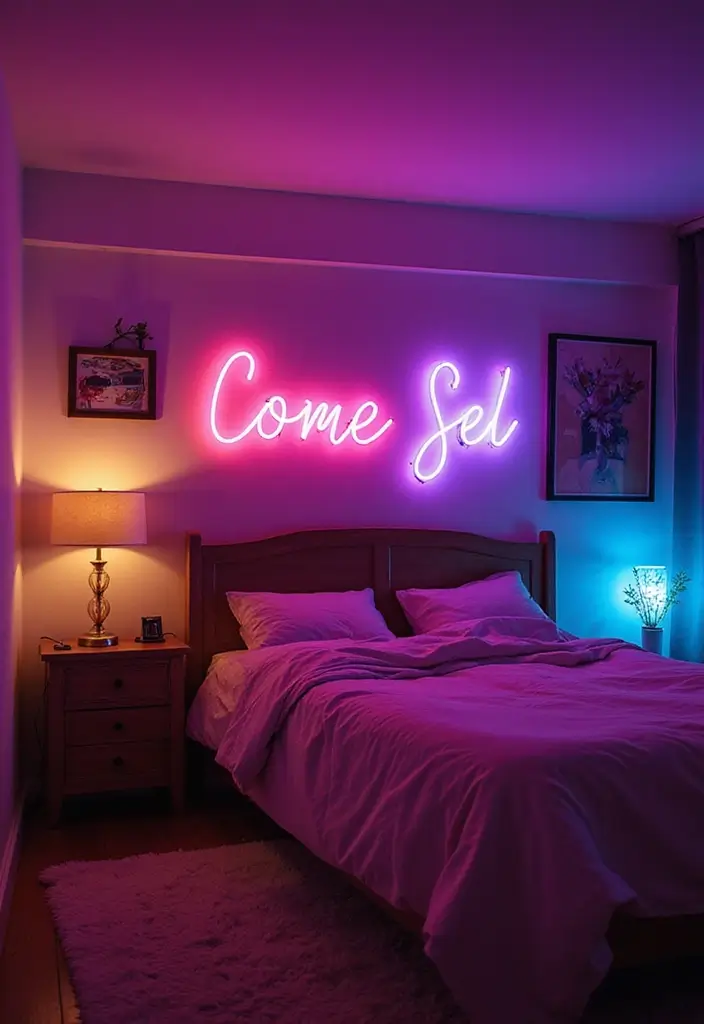 25+ Creative Teen Bedroom Decor Ideas Full of Personality 22 25+ Creative Teen Bedroom Decor Ideas Full of Personality - 22. Pop of Neon Lights
