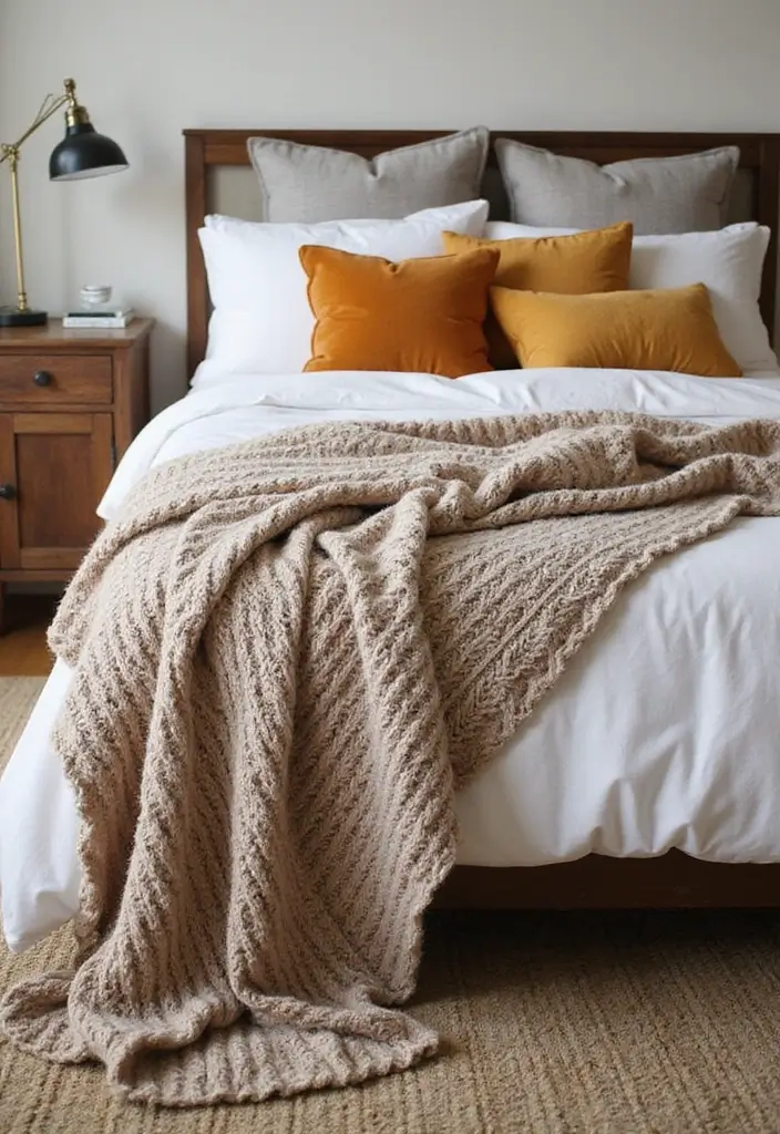 25+ Fall Bedroom Decor Ideas to Make Your Room Cozy - 1. Layered Textiles for Warmth