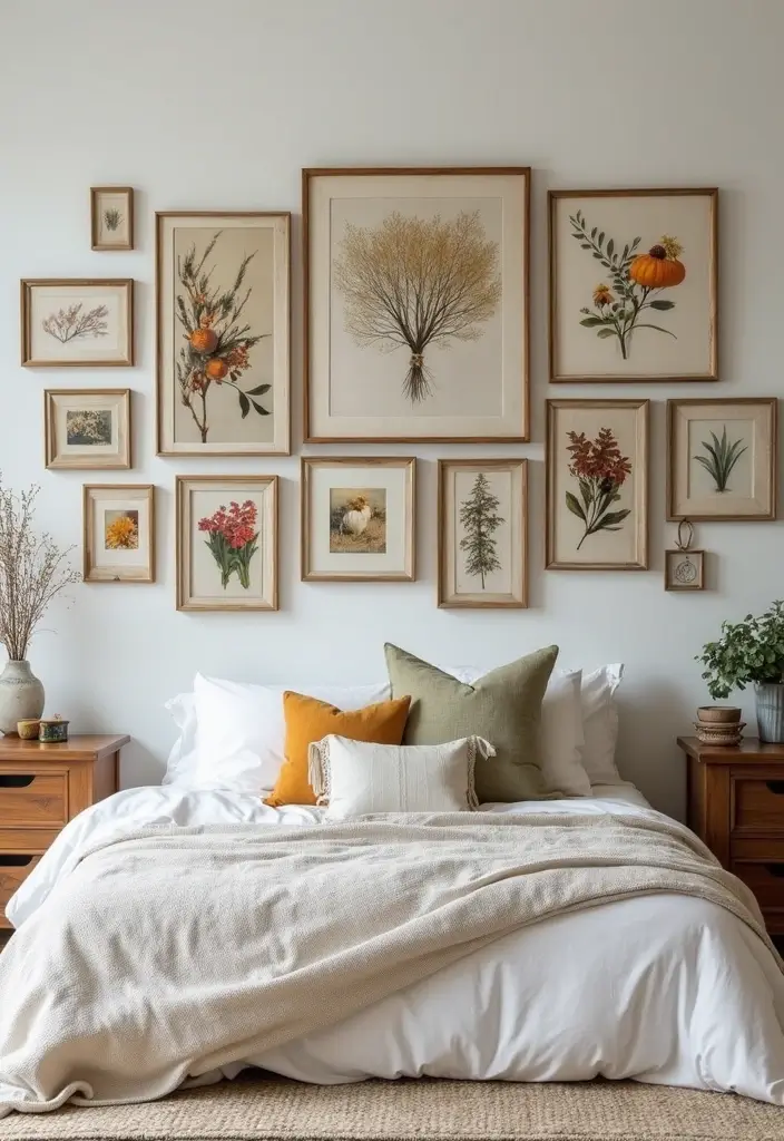 25+ Fall Bedroom Decor Ideas to Make Your Room Cozy - 11. Seasonal Artwork and Prints