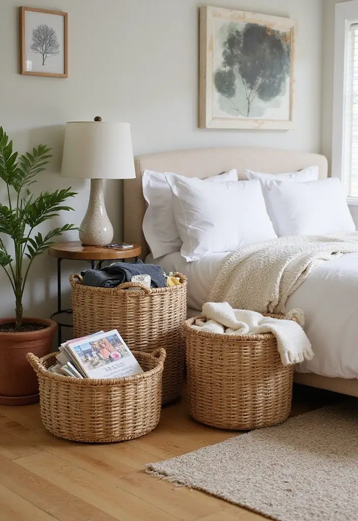 25+ Fall Bedroom Decor Ideas to Make Your Room Cozy - 13. Woven Storage Baskets