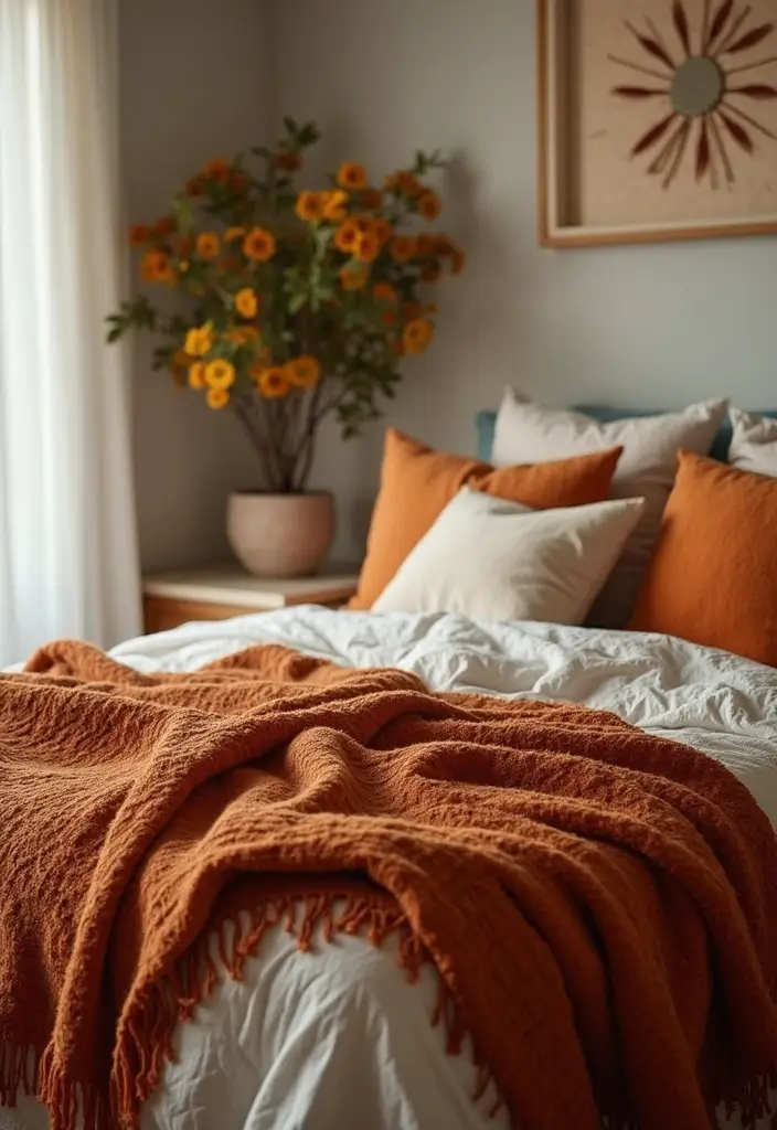25+ Fall Bedroom Decor Ideas to Make Your Room Cozy - 14. Soft Fall Throws