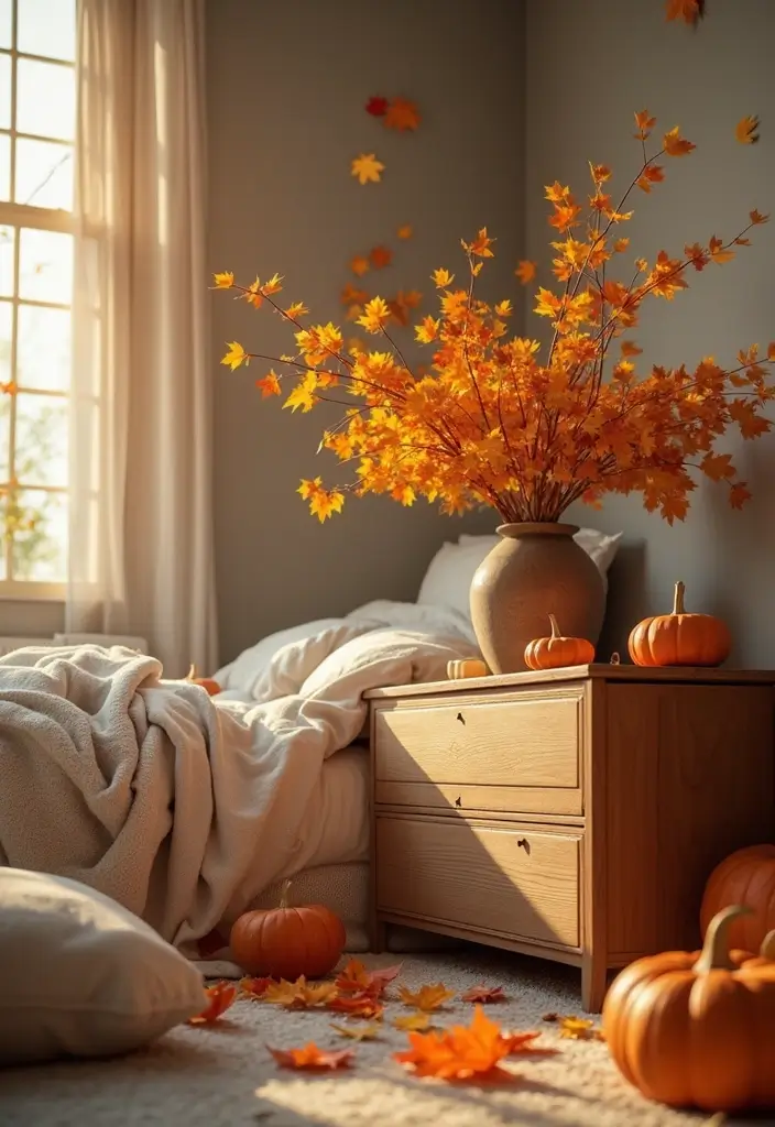 25+ Fall Bedroom Decor Ideas to Make Your Room Cozy - 19. Use of Autumn Leaves