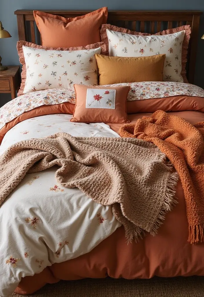 25+ Fall Bedroom Decor Ideas to Make Your Room Cozy - 2. Seasonal Bedding Ideas