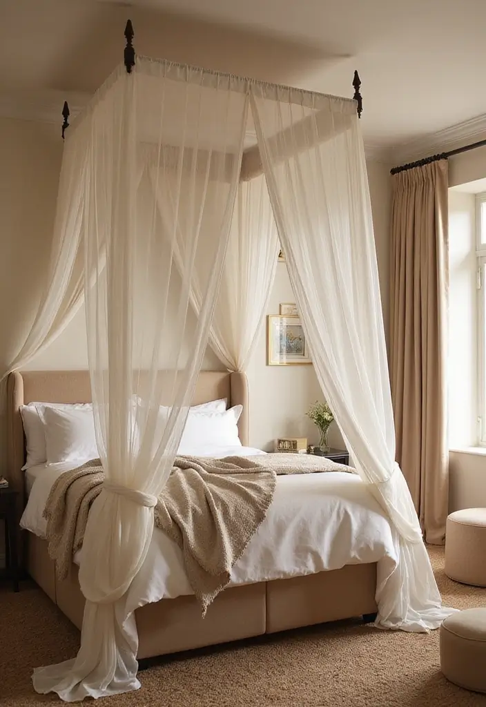 25+ Fall Bedroom Decor Ideas to Make Your Room Cozy - 23. Create a Focal Point with Canopy