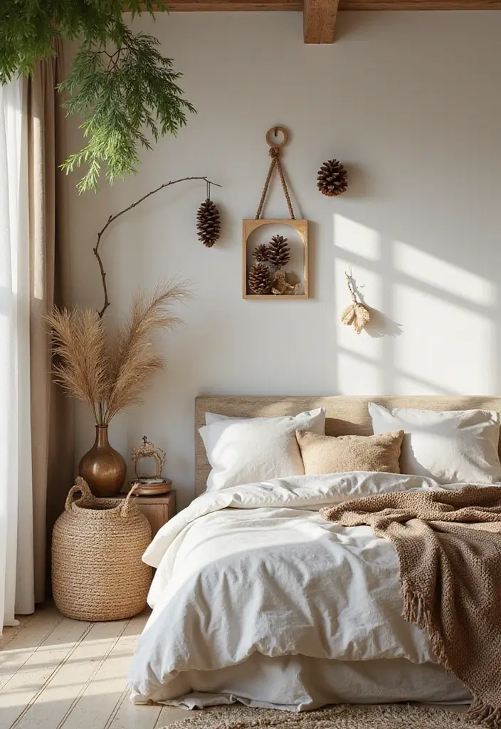 25+ Fall Bedroom Decor Ideas to Make Your Room Cozy - 9. Nature-Inspired Decor Accents