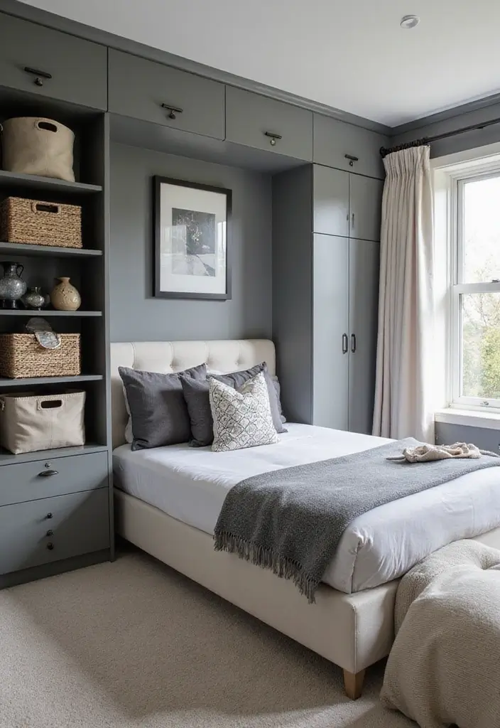 25+ Grey Bedroom Decor Ideas That Always Look Chic - 10. Functional Grey Storage Solutions