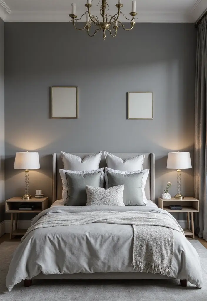 25+ Grey Bedroom Decor Ideas That Always Look Chic - 13. Subtle Metallic Touches