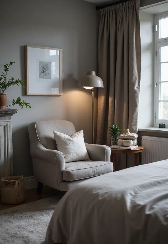 25+ Grey Bedroom Decor Ideas That Always Look Chic - 14. Cozy Reading Nook