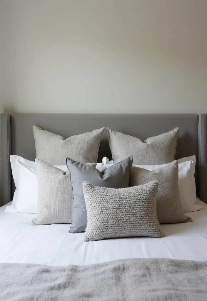 25+ Grey Bedroom Decor Ideas That Always Look Chic - 21. Simple Grey Accent Pillows