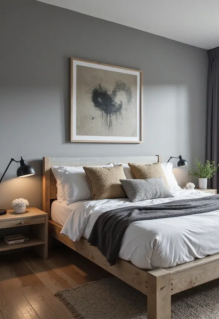 25+ Grey Bedroom Decor Ideas That Always Look Chic - 22. Incorporate Grey with Wood Elements