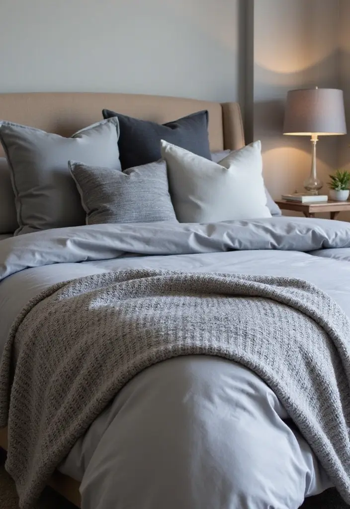 25+ Grey Bedroom Decor Ideas That Always Look Chic - 5. Layered Bedding for Added Comfort