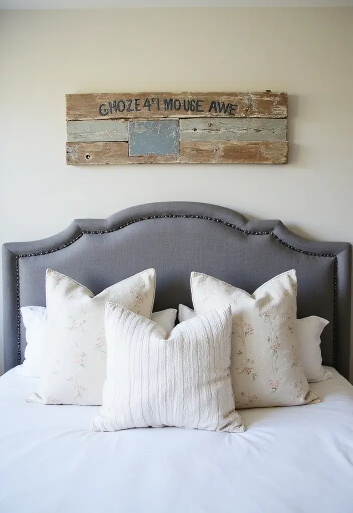 25+ Grey Headboard Bedroom Ideas That Upgrade Your Room 15 25+ Grey Headboard Bedroom Ideas That Upgrade Your Room - 15. Creative DIY Headboard Ideas