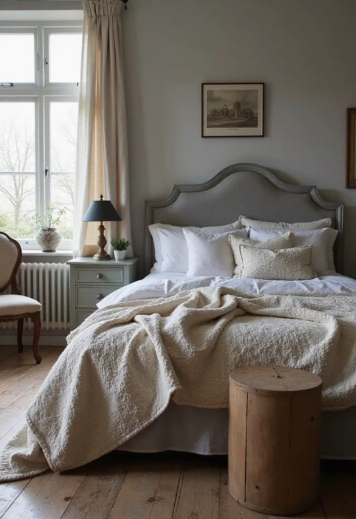 25+ Grey Headboard Bedroom Ideas That Upgrade Your Room 19 25+ Grey Headboard Bedroom Ideas That Upgrade Your Room - 19. Vintage Touches