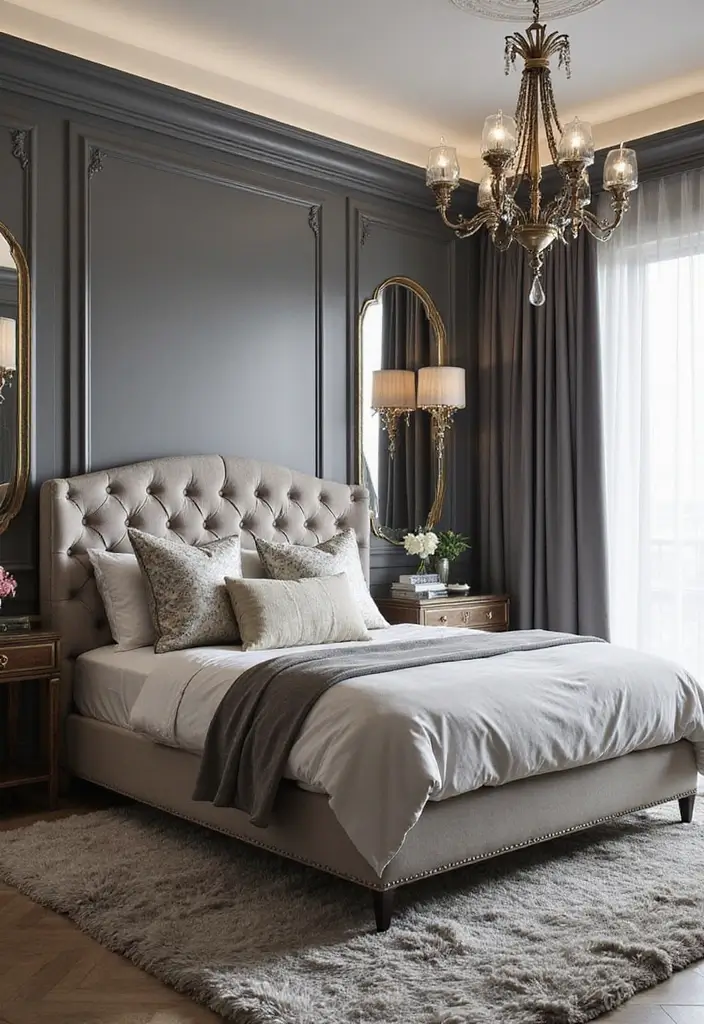 25+ Grey Headboard Bedroom Ideas That Upgrade Your Room 5 25+ Grey Headboard Bedroom Ideas That Upgrade Your Room - 5. Grey Velvet Glamour