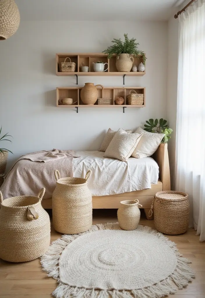 25+ Indian Bedroom Decor Ideas for a Traditional Yet Modern Touch - 10. Eco-Friendly Storage Solutions