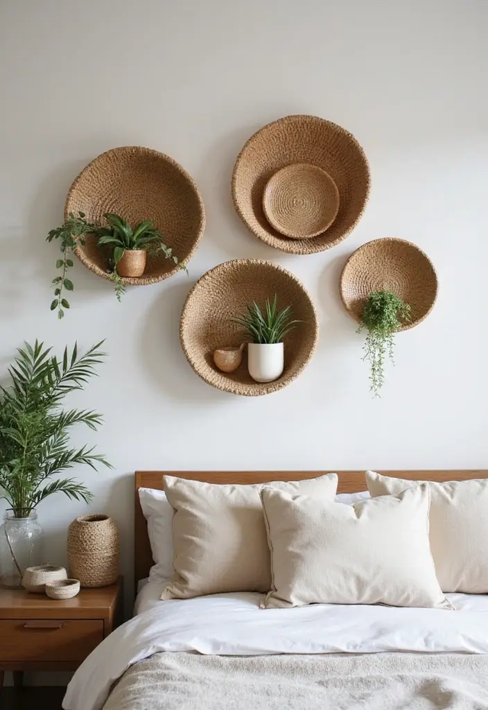 25+ Indian Bedroom Decor Ideas for a Traditional Yet Modern Touch - 14. Natural Fiber Wall Baskets