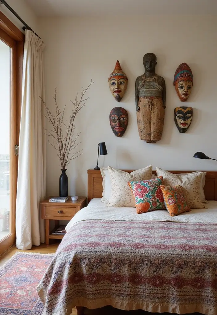 25+ Indian Bedroom Decor Ideas for a Traditional Yet Modern Touch - 15. Folk Art Accents
