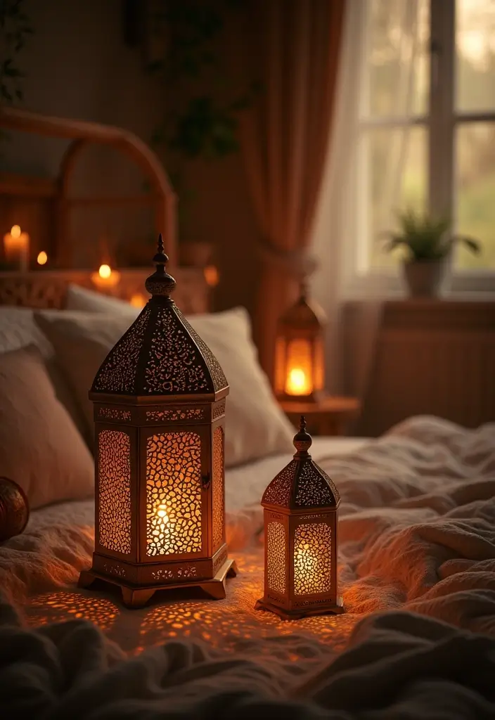 25+ Indian Bedroom Decor Ideas for a Traditional Yet Modern Touch - 3. Intricate Metal Lanterns