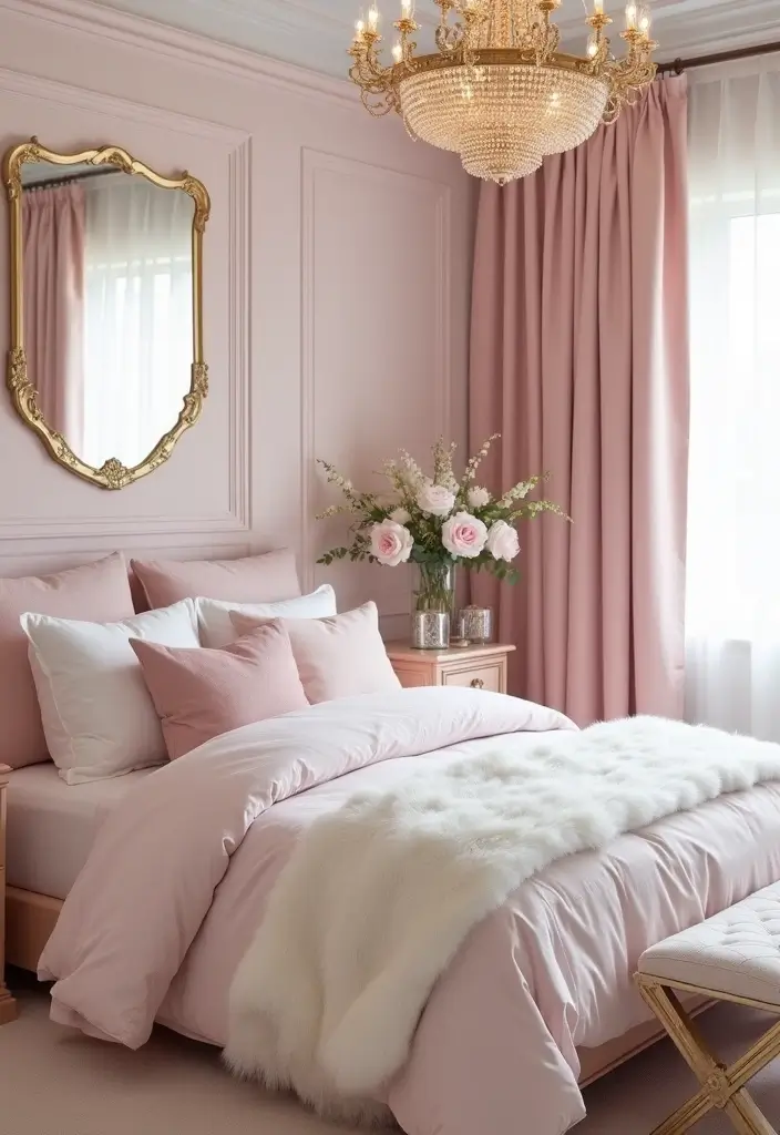 25+ Pink and White Bedroom Ideas That Are Sweet and Chic - 12. Soft Glamour