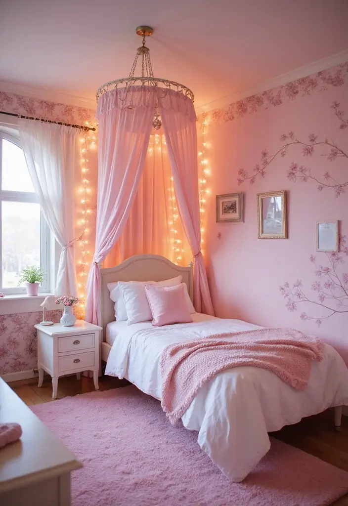 25+ Pink and White Bedroom Ideas That Are Sweet and Chic - 17. Whimsical Fairy Tale