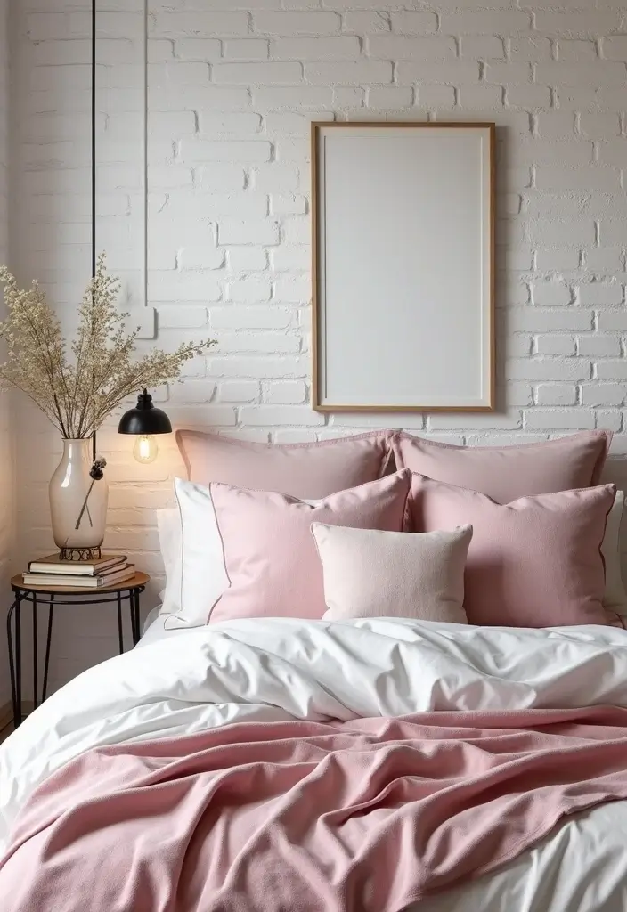 25+ Pink and White Bedroom Ideas That Are Sweet and Chic - 19. Soft Industrial Charm