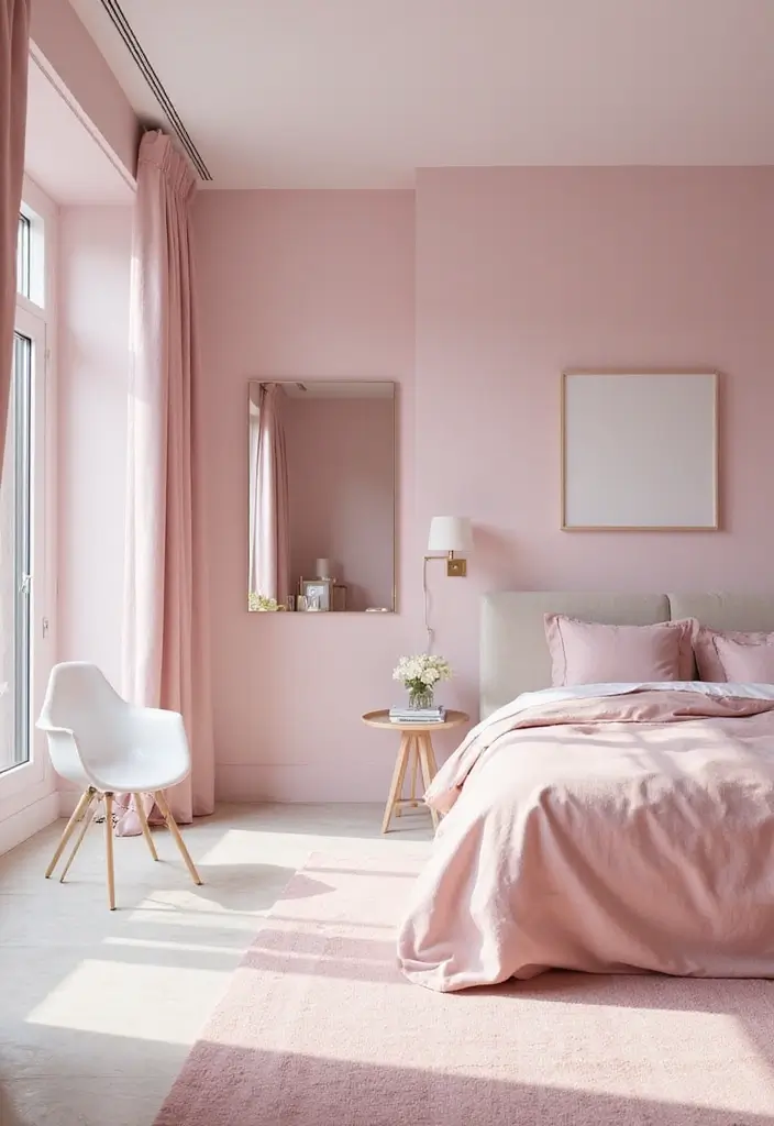 25+ Pink and White Bedroom Ideas That Are Sweet and Chic - 21. Open Layout