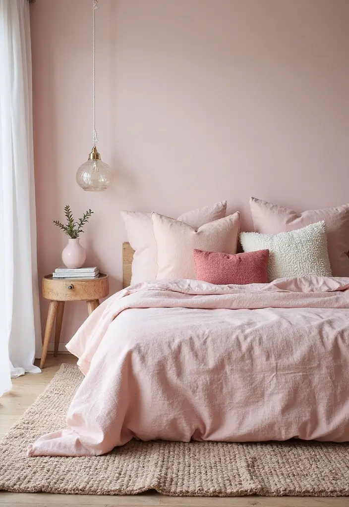 25+ Pink and White Bedroom Ideas That Are Sweet and Chic - 22. Textured Layers