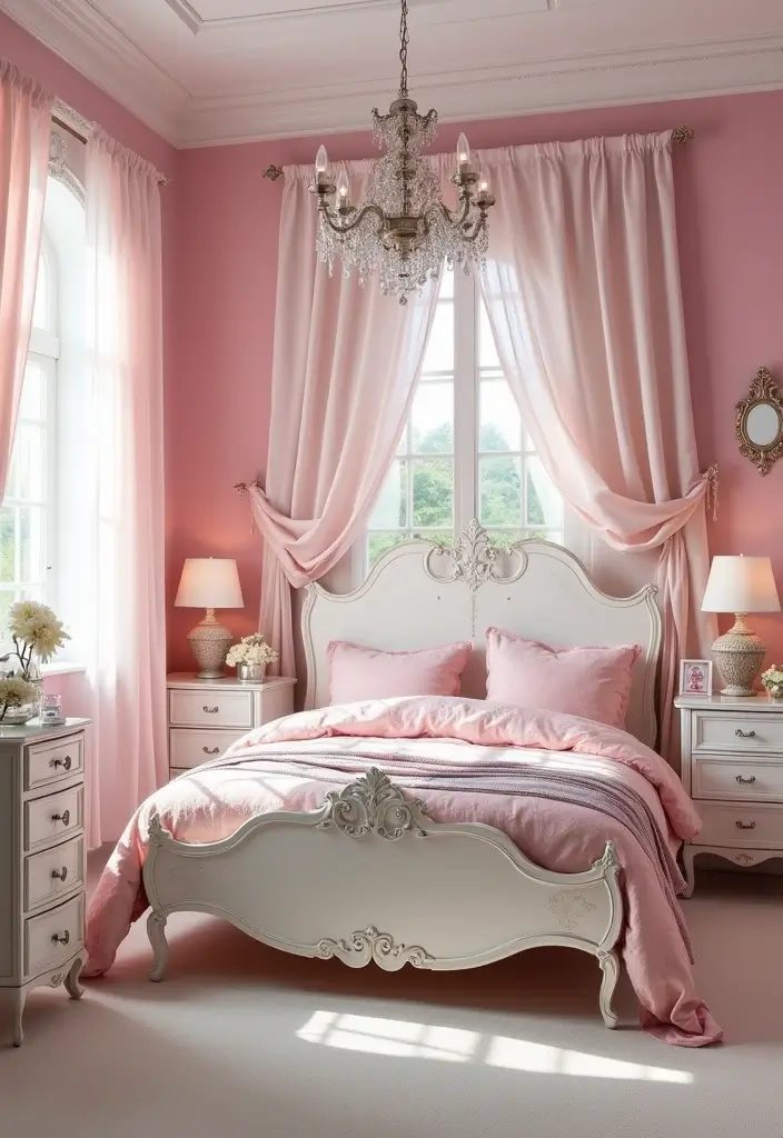 25+ Pink and White Bedroom Ideas That Are Sweet and Chic - 9. Elegant French Country
